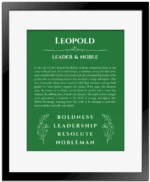 Leopold name meaning gift print in dark green with black matte frame