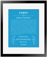 Leroy personalized name meaning print in blue with black matte frame