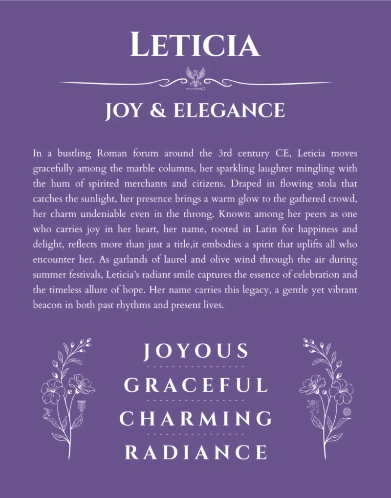Leticia personalized wall art with the story of your name in purple