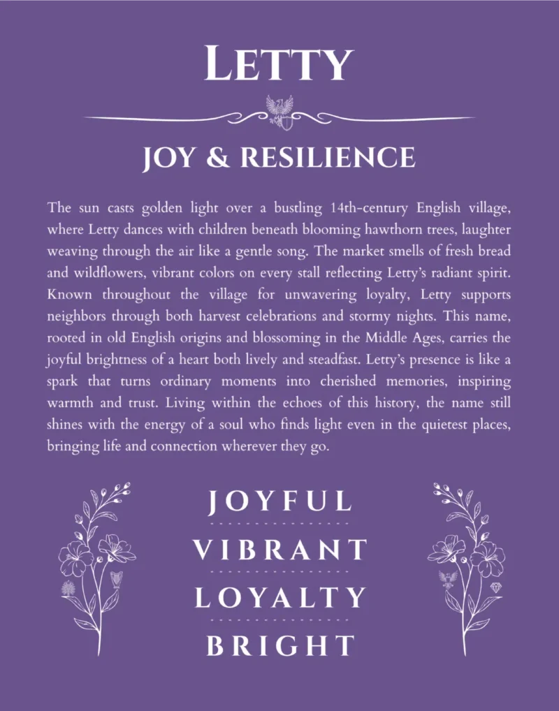 Letty name meaning gift print in purple