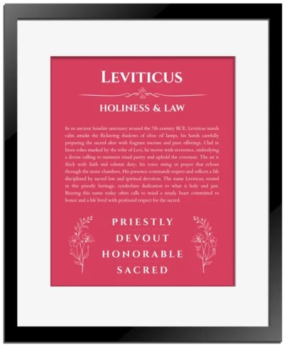 Leviticus personalized wall art with the story of your name in red with black matte frame