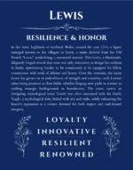 Lewis name origin print with meaning and traits in deep blue