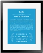 Lex personalized name meaning print in blue with black matte frame