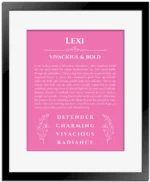 Lexi custom name print for wall display in pink with black matte frame