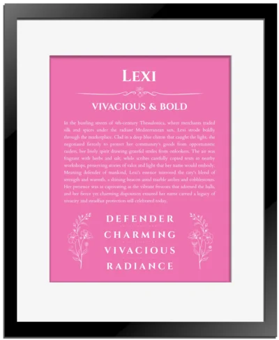Lexi custom name print for wall display in pink with black matte frame