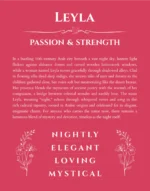 Leyla personalized name art with origin story in red