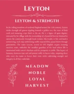 Leyton name origin print with meaning and traits in red