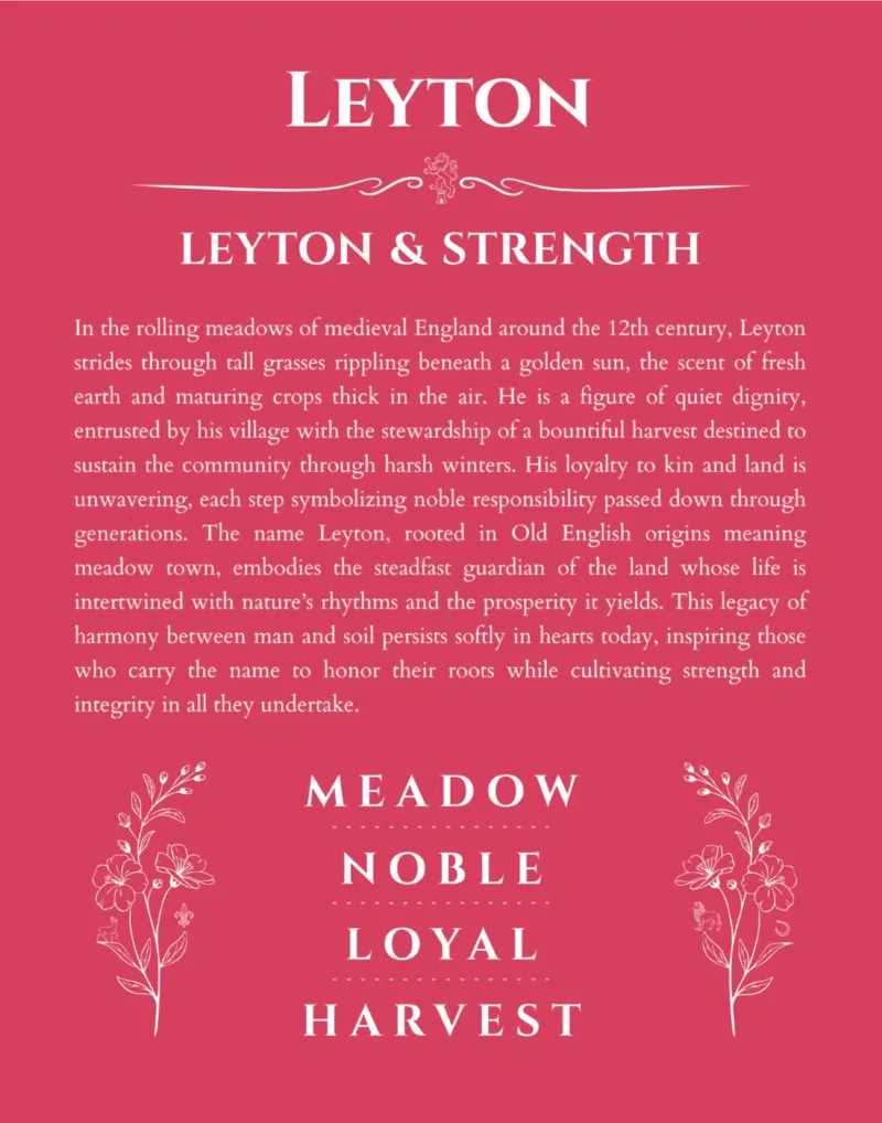 Leyton name origin print with meaning and traits in red