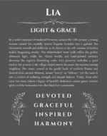 Lia custom name art showing meaning and origin in gray