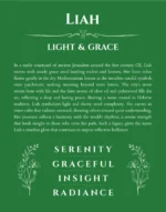 Liah personalized name art with origin story in dark green