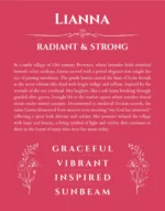 Lianna personalized name print with origin and traits in red