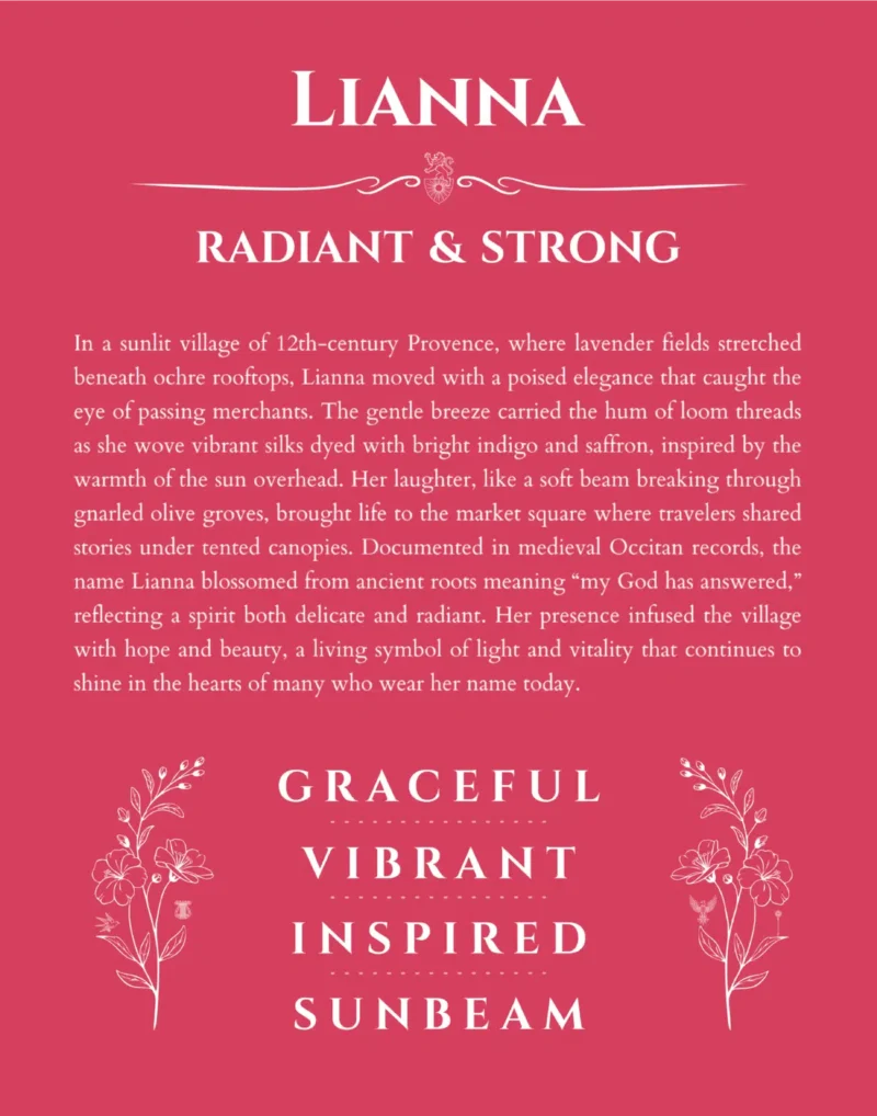Lianna personalized name print with origin and traits in red