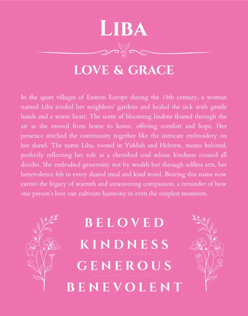 Liba personalized wall art with the story of your name in pink