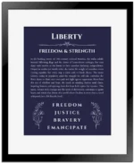 Liberty name meaning gift print in navy blue with black matte frame