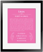 Lilia custom name print for wall display in pink with black matte frame