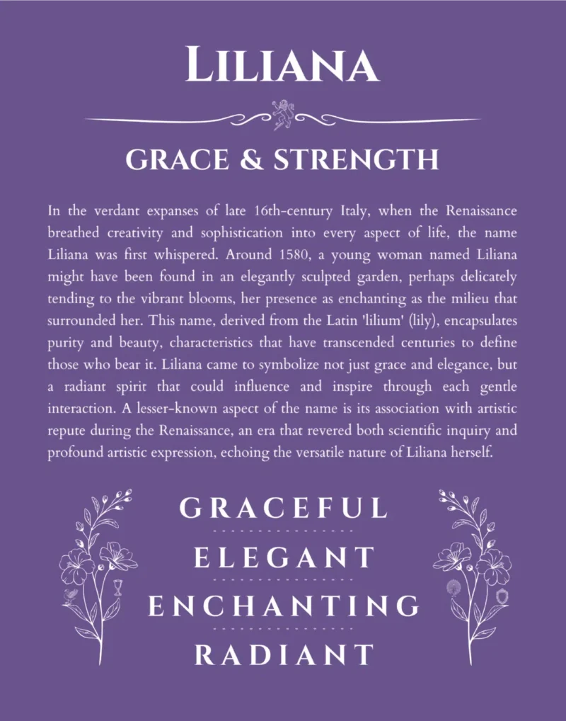 Liliana name meaning gift print in purple