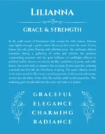 Lilianna personalized name art with origin story in blue