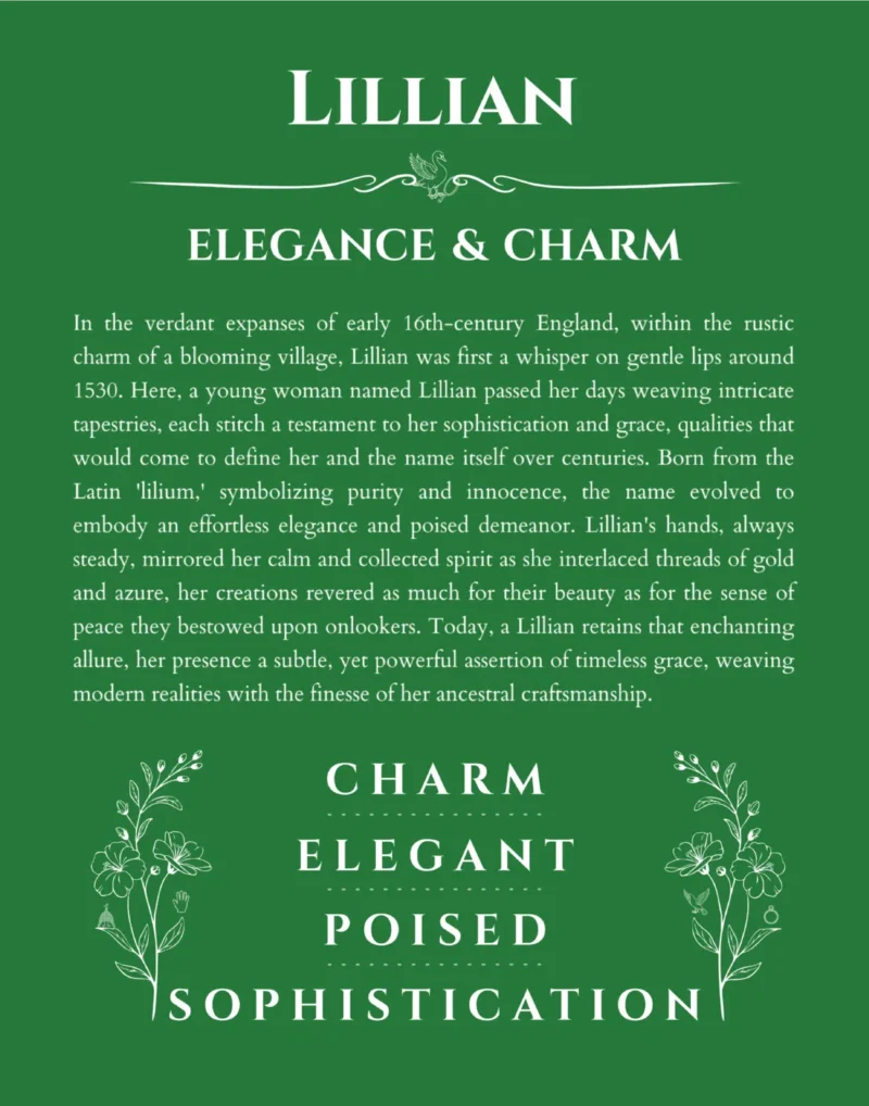 Lillian custom name meaning print in dark green