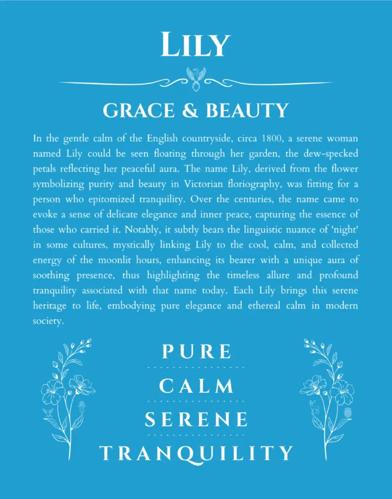 Lily custom name art showing meaning and origin in blue