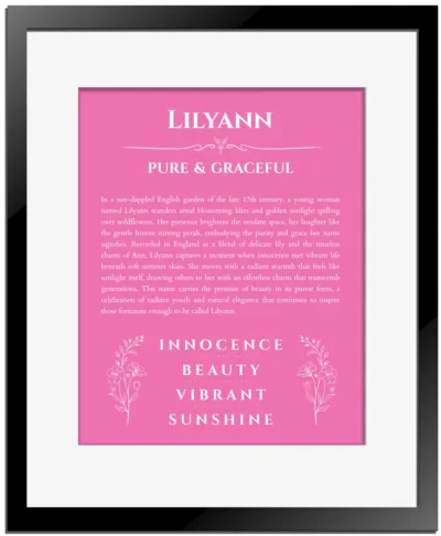 Lilyann custom name print for wall display in pink with black matte frame