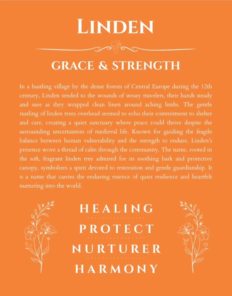 Linden personalized name print with origin and traits in orange