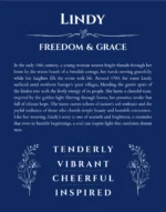 Lindy name origin print with meaning and traits in deep blue