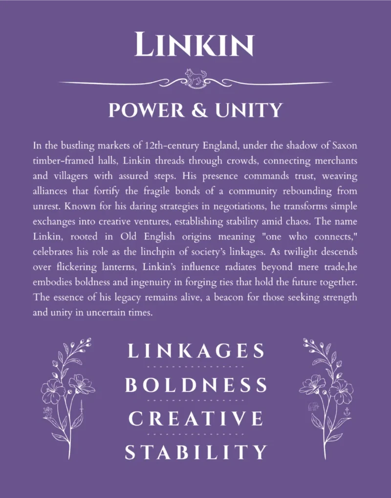Linkin personalized name art with origin story in purple