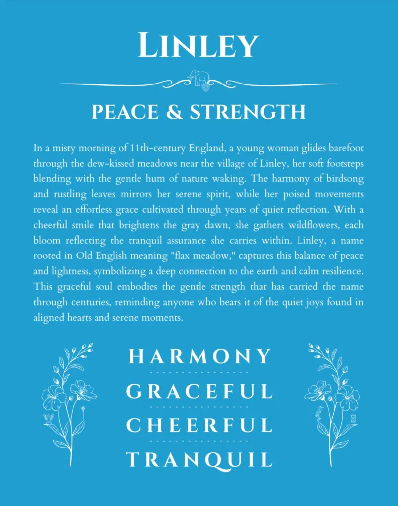Linley personalized name print with origin and traits in blue