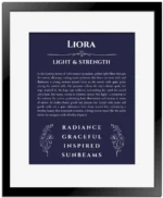 Liora custom name meaning print in navy blue with black matte frame