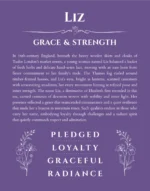 Liz personalized name print with origin and traits in purple