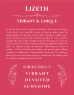 Lizeth custom name art showing meaning and origin in red