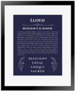 Lloyd name meaning gift print in navy blue with black matte frame