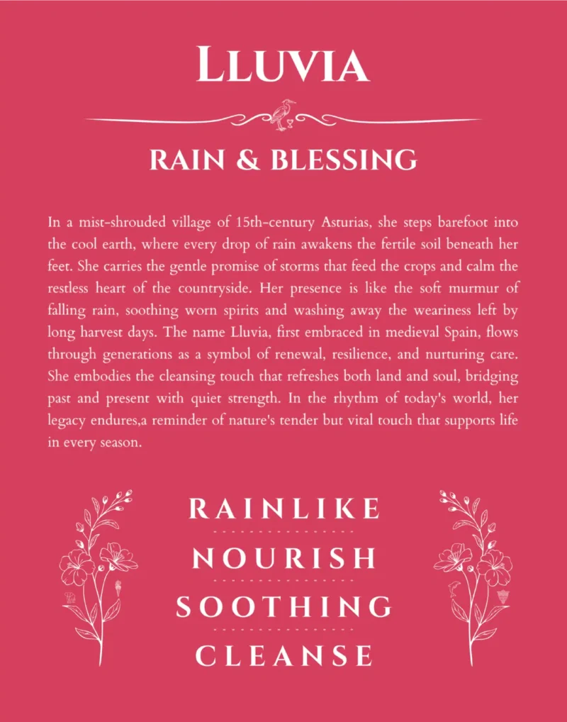 Lluvia custom name art showing meaning and origin in red