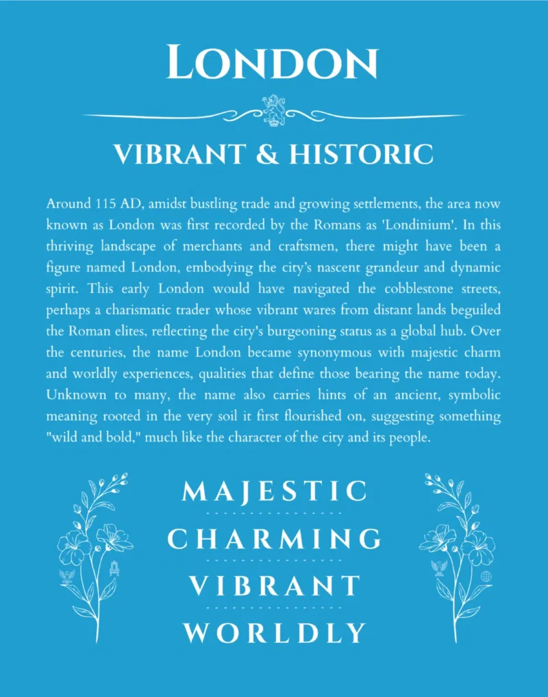 London custom name meaning print in blue