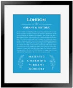 London custom name meaning print in blue with black matte frame