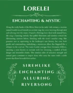 Lorelei custom name art showing meaning and origin in dark green