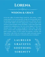 Lorena custom name art showing meaning and origin in blue