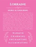 Lorraine custom name art showing meaning and origin in pink
