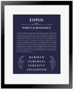 Lotus name meaning gift print in navy blue with black matte frame