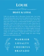 Louie personalized name print with origin and traits in blue