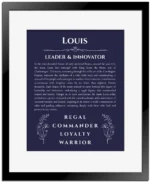 Louis personalized name meaning print in navy blue with black matte frame
