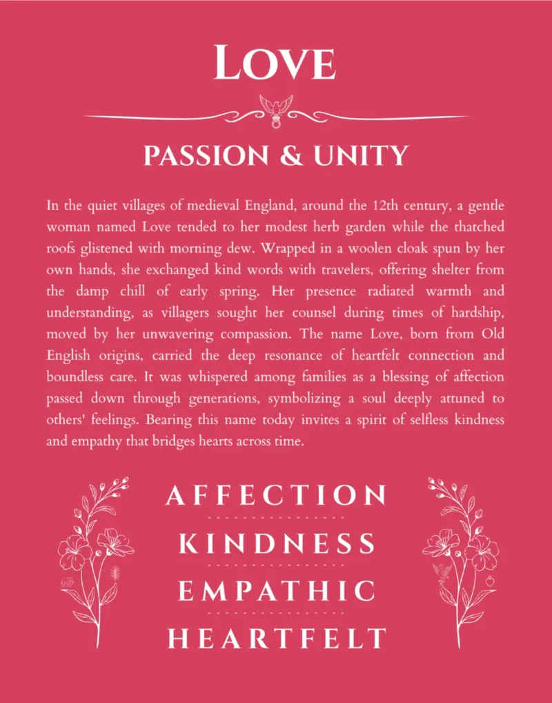 Love personalized name print with origin and traits in red