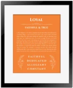 Loyal name meaning gift print in orange with black matte frame