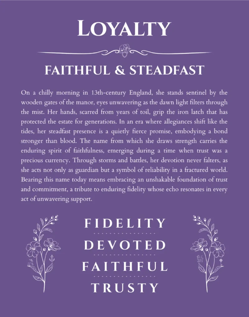 Loyalty custom name art showing meaning and origin in purple