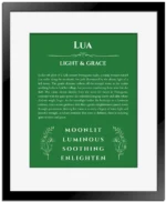 Lua custom name print for wall display in dark green with black matte frame