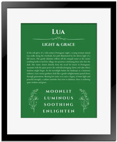 Lua custom name print for wall display in dark green with black matte frame