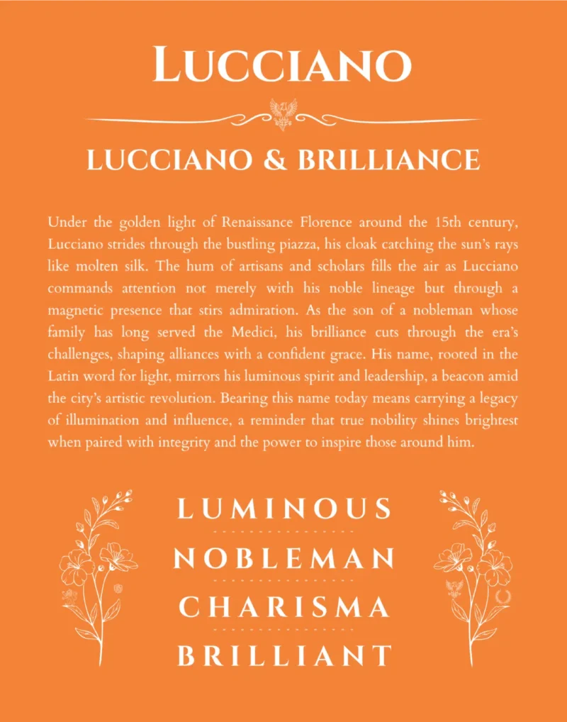 Lucciano custom name meaning print in orange