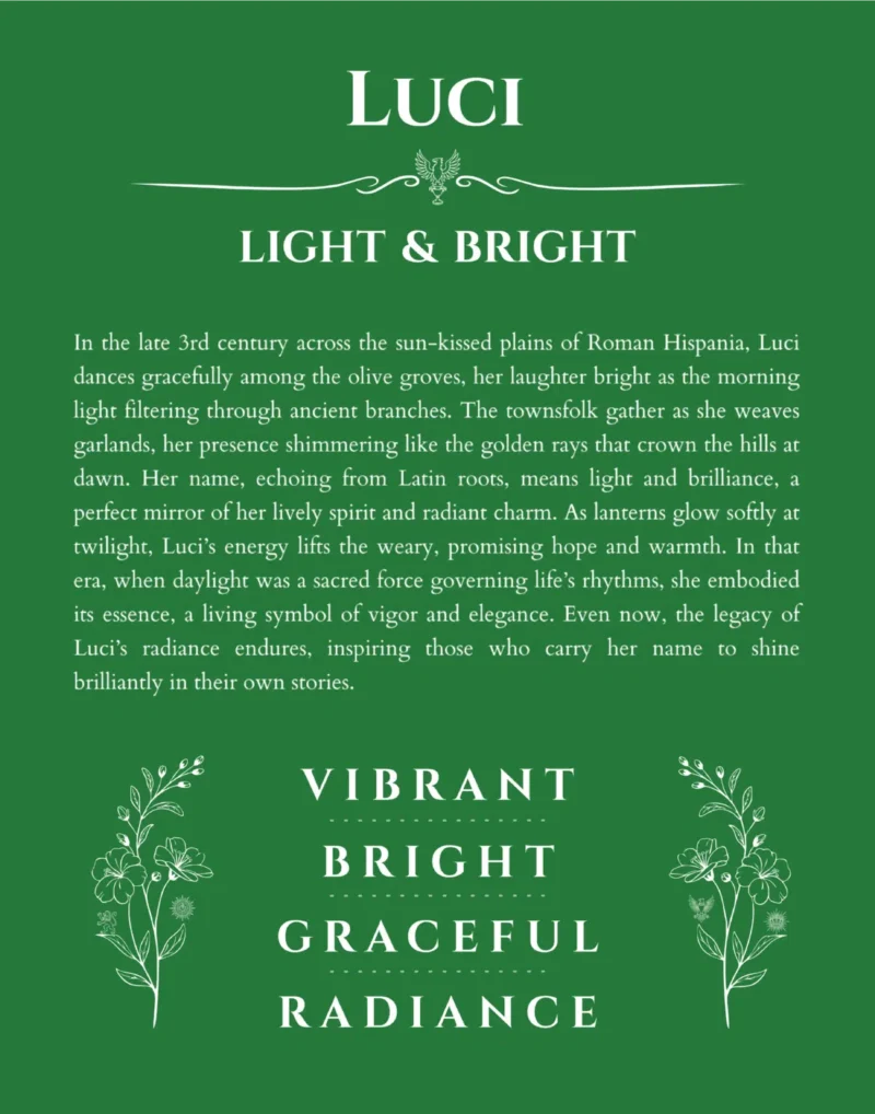 Luci personalized name print with origin and traits in dark green