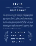 Lucia custom name art showing meaning and origin in deep blue