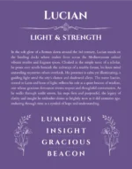 Lucian name origin print with meaning and traits in purple
